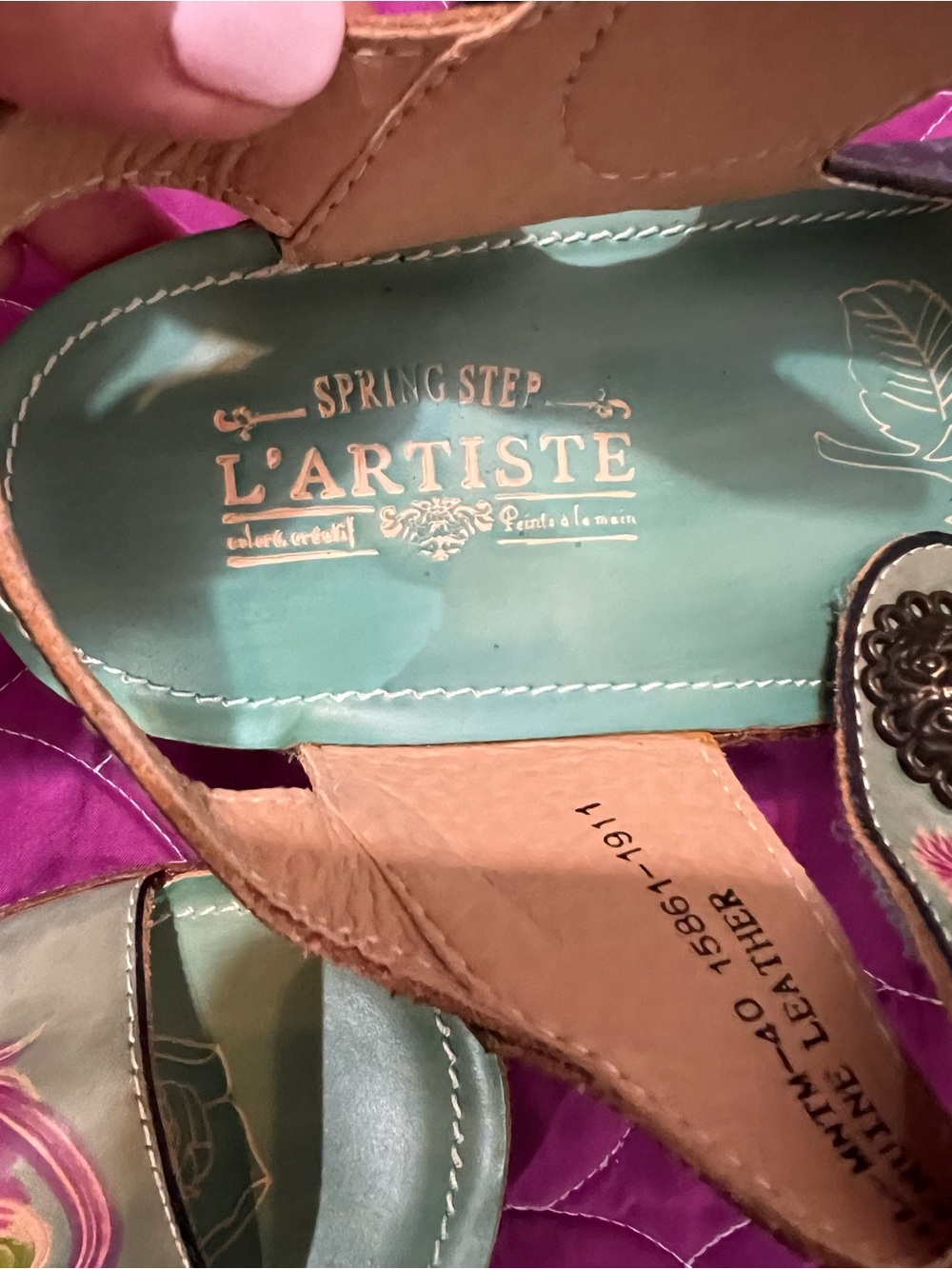 Spring Step Turquoise Multi-Accent Floral Sandals - Picture 3 of 3